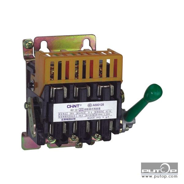 HG1系列熔断器式隔离器(以下简称隔离器)适用于额定电压交流至380V(50Hz),约定发热电流至63A,具有高短路电流的配电回路和电动机回路中作为电源隔离器,并作为电路保护之用。 符合标准:GB 14048.3、IEC 60947-3。